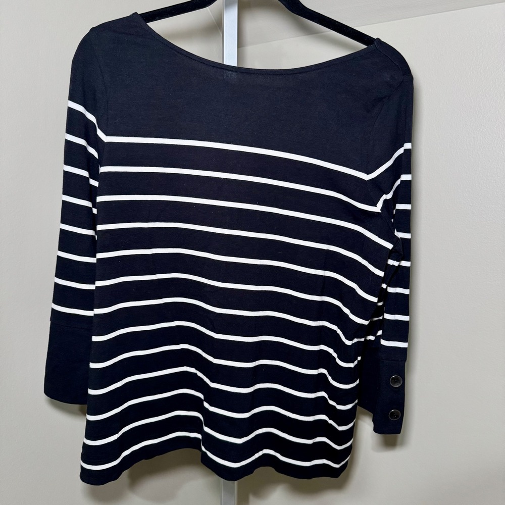 J. Jill Striped Knit Tie-Back Top Black White 3/4‎ Sleeve Cotton Blend Medium